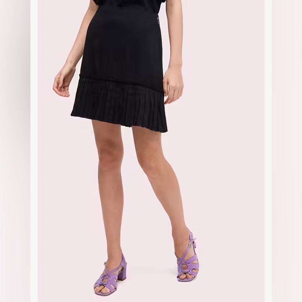 Kate Spade Black Pleated Flounce Mini Skirt A-Line Pleats Classic M/L 12 KSNY
